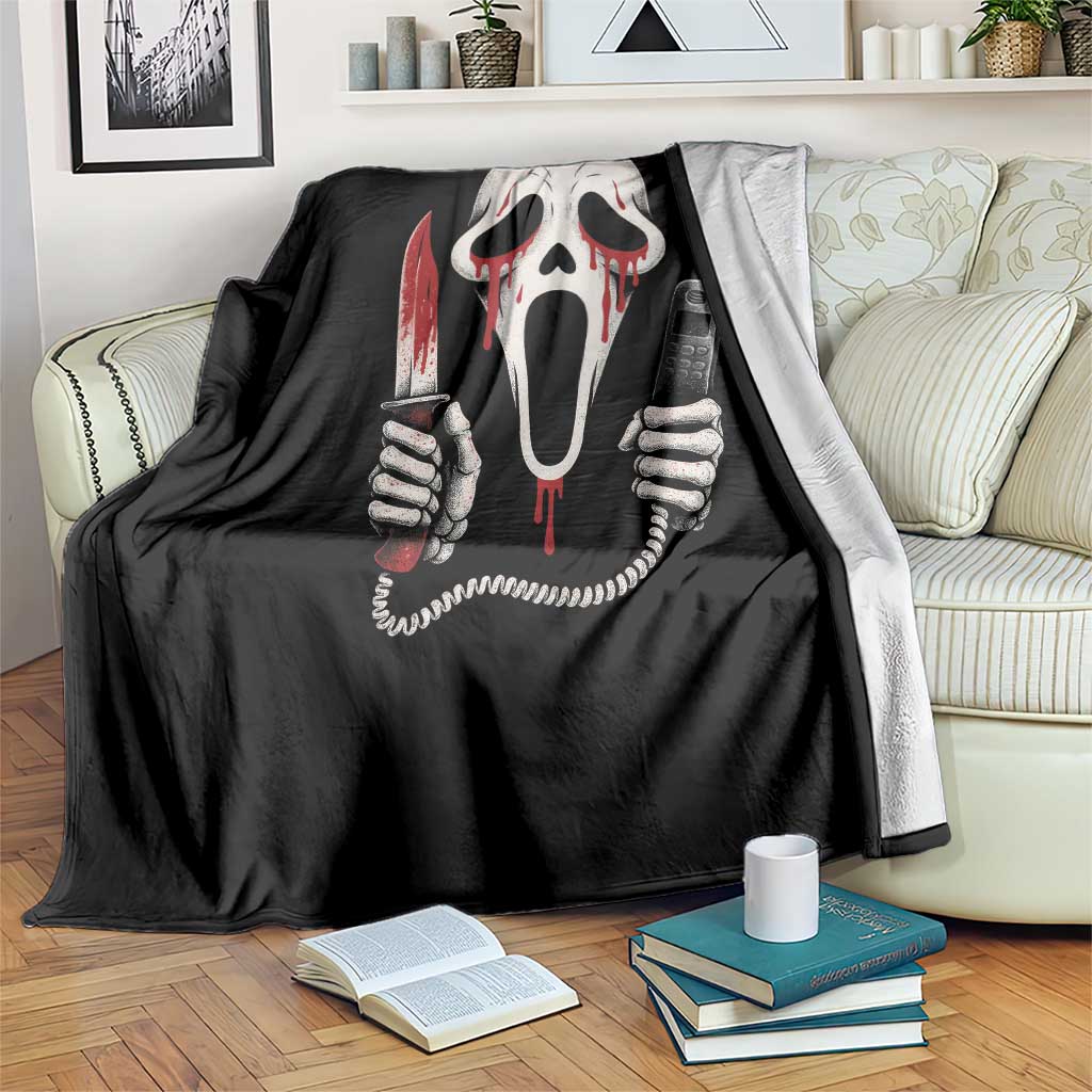 Funny Halloween Scary Face Ghost Throw Blanket Horror Slasher Bloody Knife - Wonder Print Shop