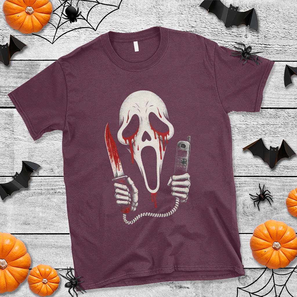 Funny Halloween Scary Face Ghost T Shirt Horror Slasher Bloody Knife - Wonder Print Shop