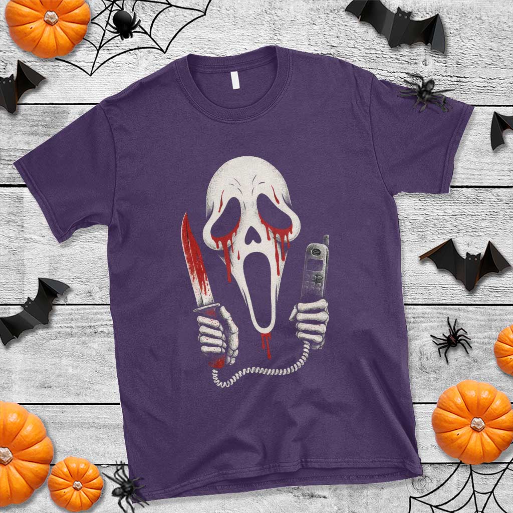 Funny Halloween Scary Face Ghost T Shirt Horror Slasher Bloody Knife - Wonder Print Shop