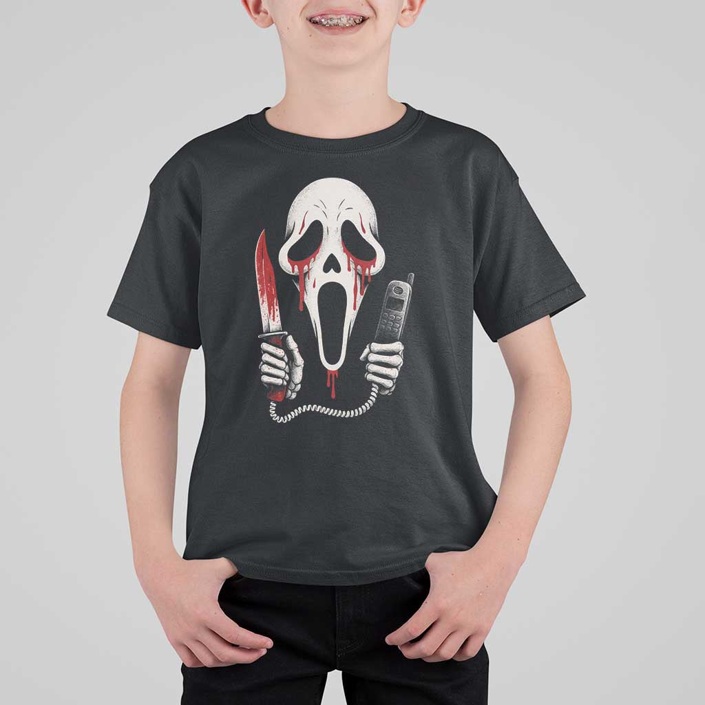 Funny Halloween Scary Face Ghost T Shirt For Kid Horror Slasher Bloody Knife - Wonder Print Shop