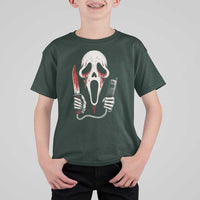 Funny Halloween Scary Face Ghost T Shirt For Kid Horror Slasher Bloody Knife - Wonder Print Shop