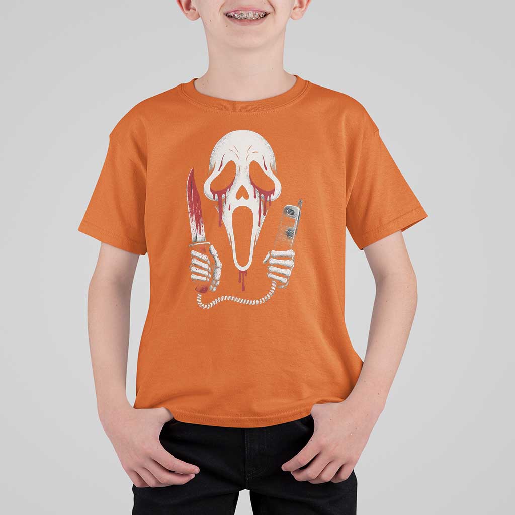 Funny Halloween Scary Face Ghost T Shirt For Kid Horror Slasher Bloody Knife - Wonder Print Shop