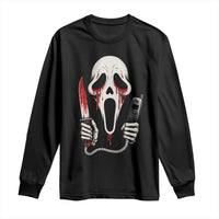 Funny Halloween Scary Face Ghost Long Sleeve Shirt Horror Slasher Bloody Knife - Wonder Print Shop