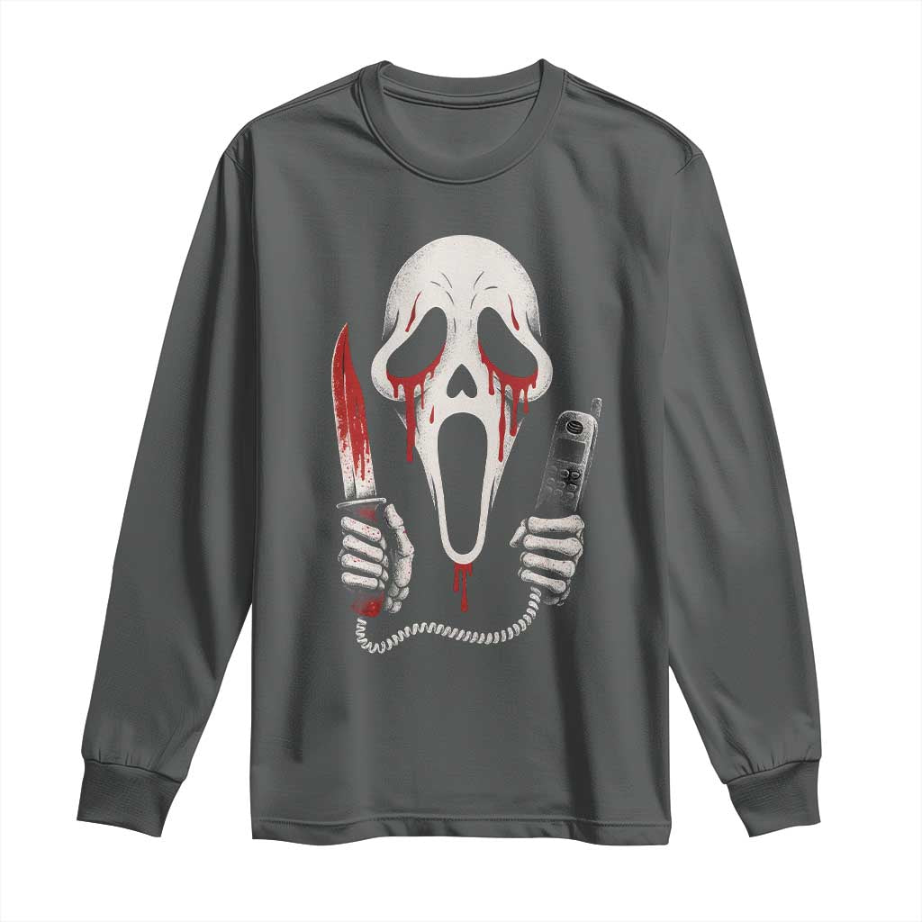 Funny Halloween Scary Face Ghost Long Sleeve Shirt Horror Slasher Bloody Knife - Wonder Print Shop
