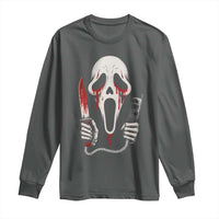 Funny Halloween Scary Face Ghost Long Sleeve Shirt Horror Slasher Bloody Knife - Wonder Print Shop
