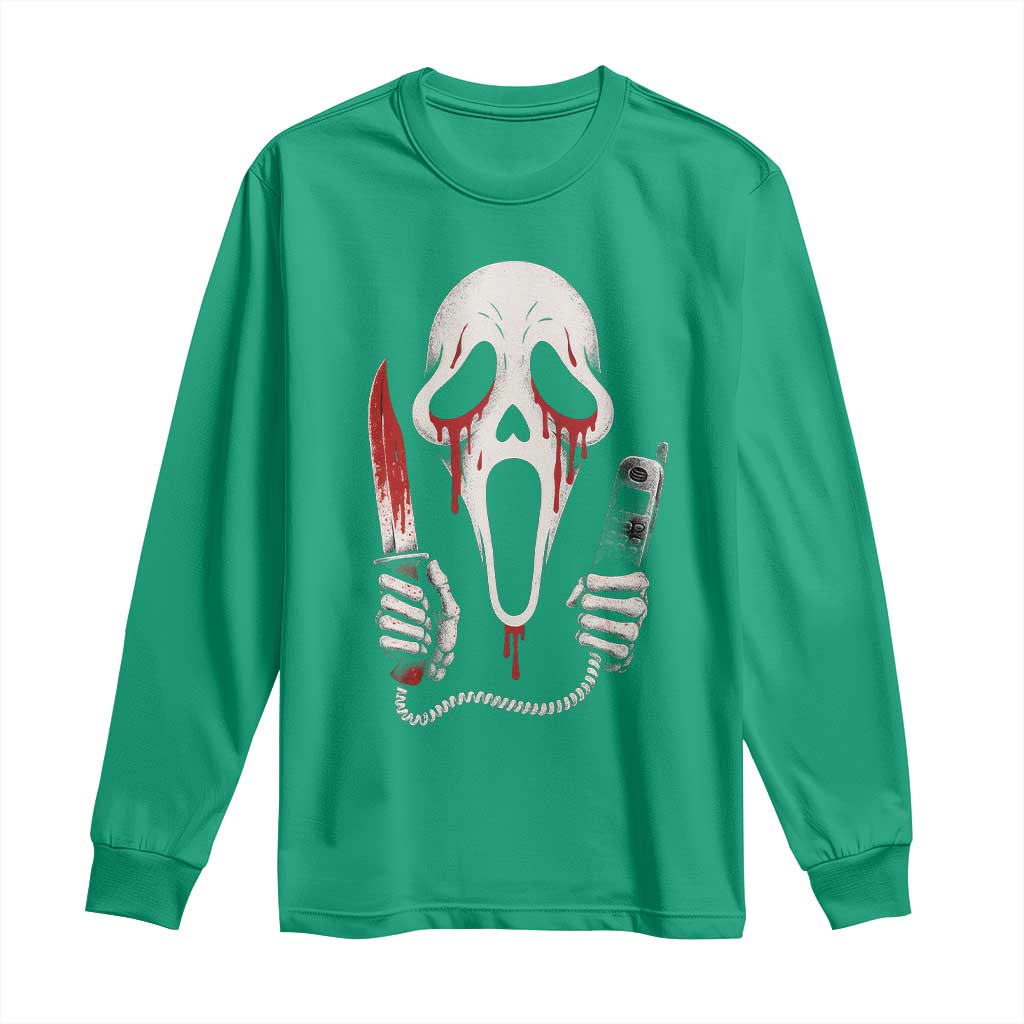 Funny Halloween Scary Face Ghost Long Sleeve Shirt Horror Slasher Bloody Knife - Wonder Print Shop