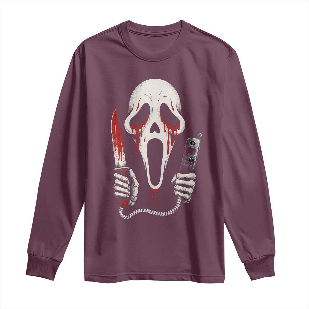 Funny Halloween Scary Face Ghost Long Sleeve Shirt Horror Slasher Bloody Knife - Wonder Print Shop