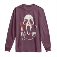 Funny Halloween Scary Face Ghost Long Sleeve Shirt Horror Slasher Bloody Knife - Wonder Print Shop