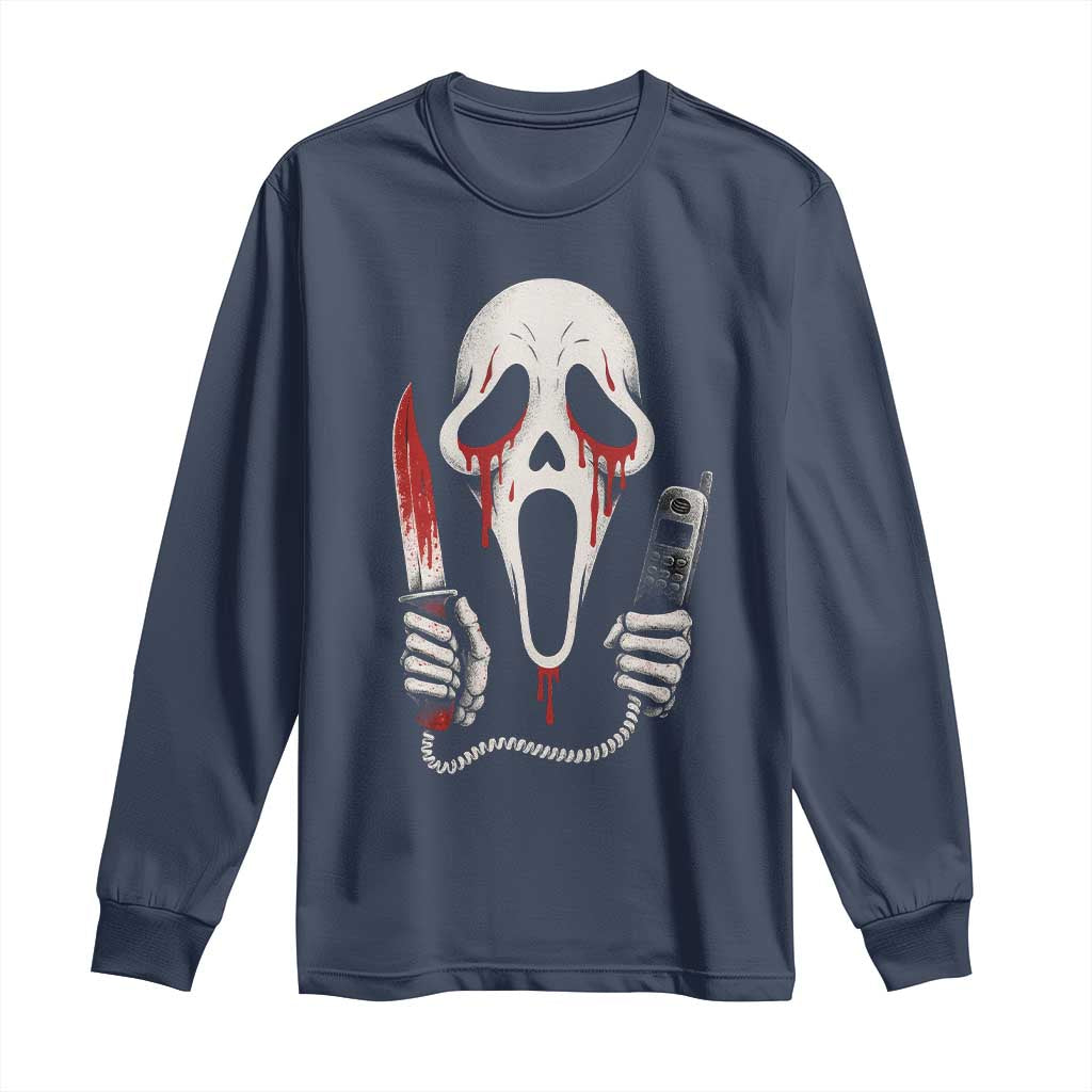 Funny Halloween Scary Face Ghost Long Sleeve Shirt Horror Slasher Bloody Knife - Wonder Print Shop