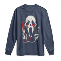 Funny Halloween Scary Face Ghost Long Sleeve Shirt Horror Slasher Bloody Knife - Wonder Print Shop