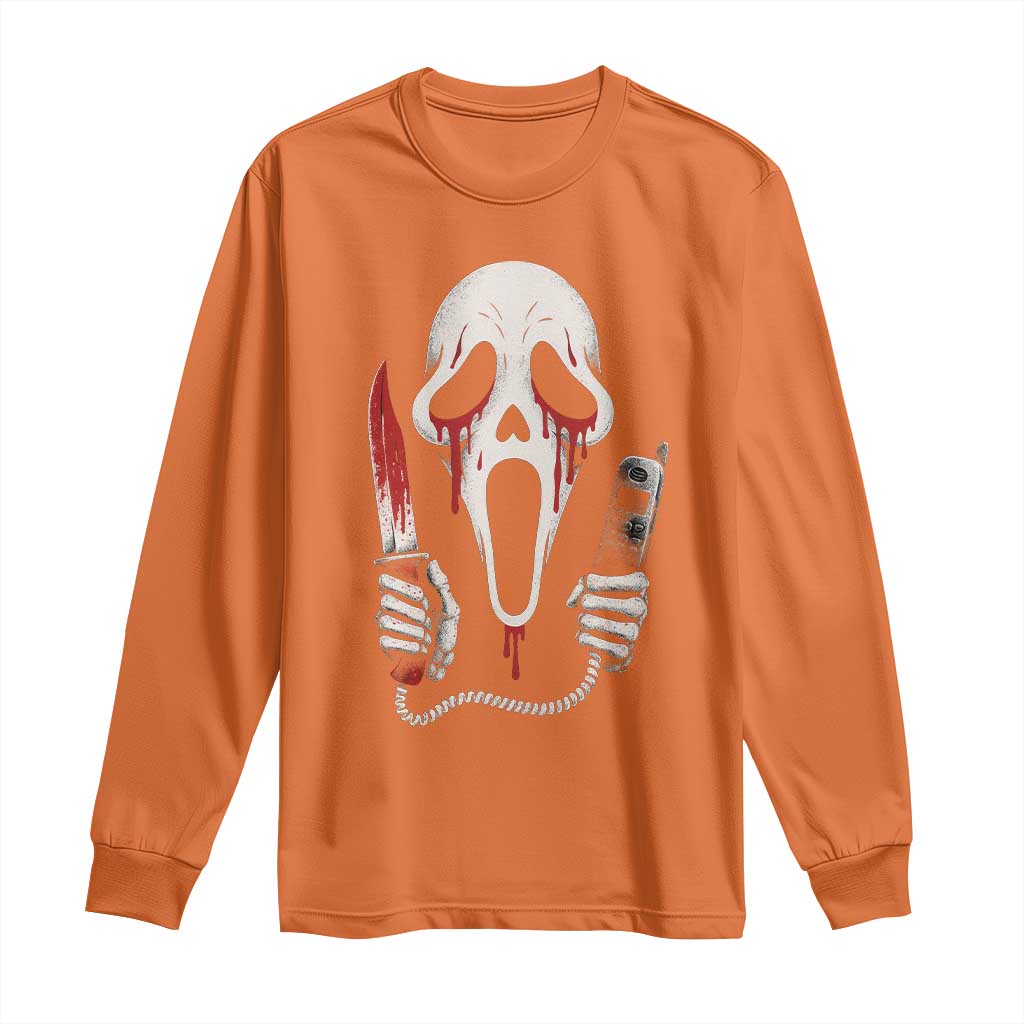 Funny Halloween Scary Face Ghost Long Sleeve Shirt Horror Slasher Bloody Knife - Wonder Print Shop