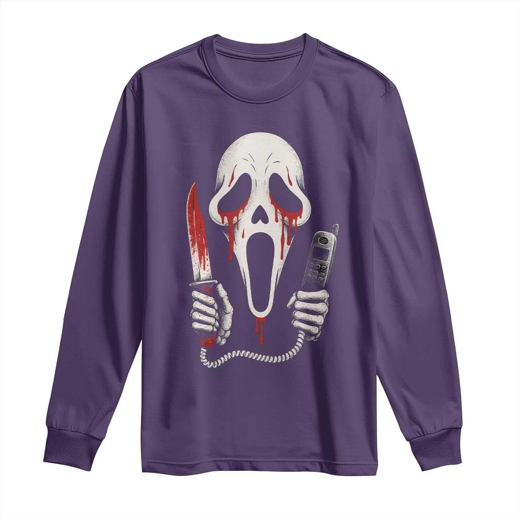 Funny Halloween Scary Face Ghost Long Sleeve Shirt Horror Slasher Bloody Knife - Wonder Print Shop