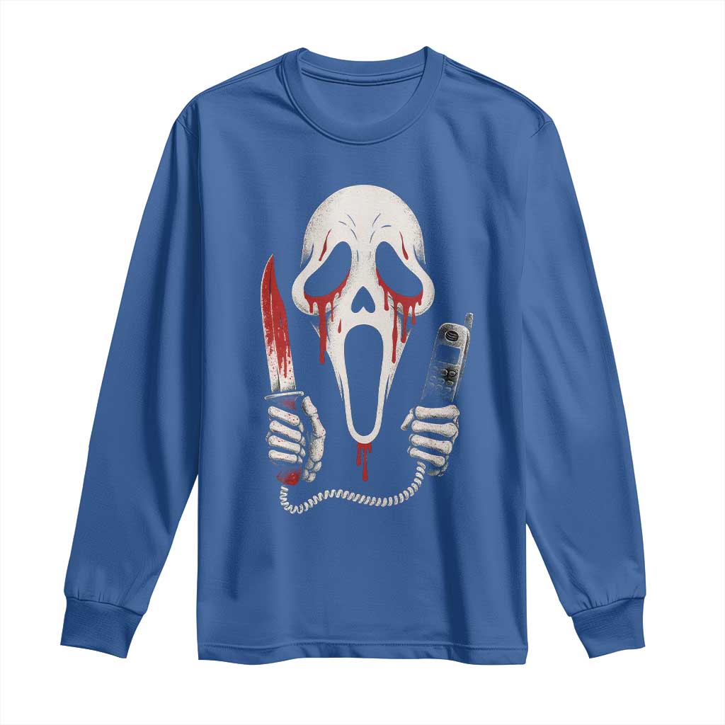 Funny Halloween Scary Face Ghost Long Sleeve Shirt Horror Slasher Bloody Knife - Wonder Print Shop
