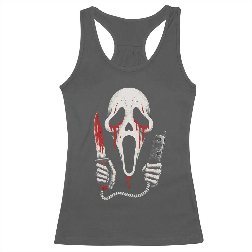 Funny Halloween Scary Face Ghost Racerback Tank Top Horror Slasher Bloody Knife - Wonder Print Shop