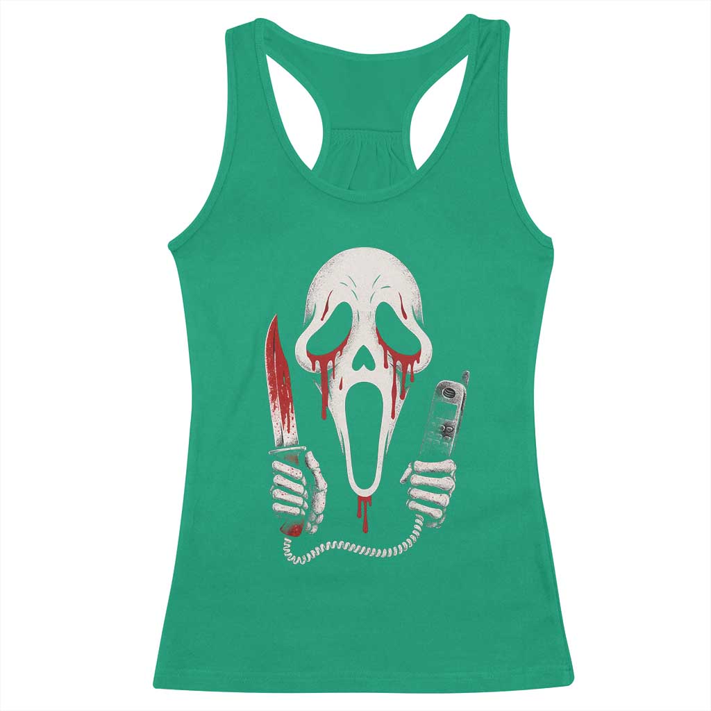Funny Halloween Scary Face Ghost Racerback Tank Top Horror Slasher Bloody Knife - Wonder Print Shop
