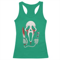 Funny Halloween Scary Face Ghost Racerback Tank Top Horror Slasher Bloody Knife - Wonder Print Shop