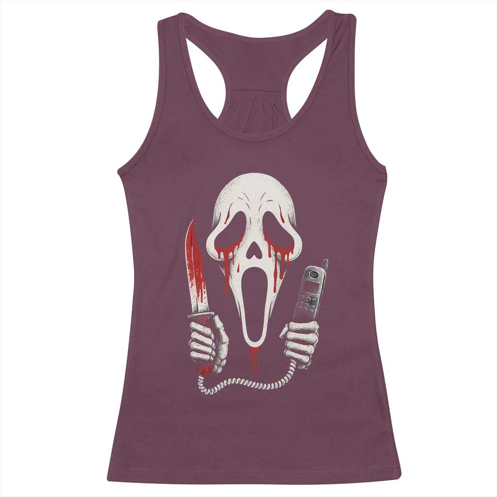 Funny Halloween Scary Face Ghost Racerback Tank Top Horror Slasher Bloody Knife - Wonder Print Shop