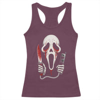 Funny Halloween Scary Face Ghost Racerback Tank Top Horror Slasher Bloody Knife - Wonder Print Shop