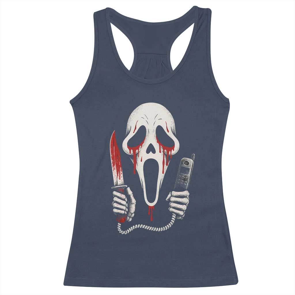 Funny Halloween Scary Face Ghost Racerback Tank Top Horror Slasher Bloody Knife - Wonder Print Shop