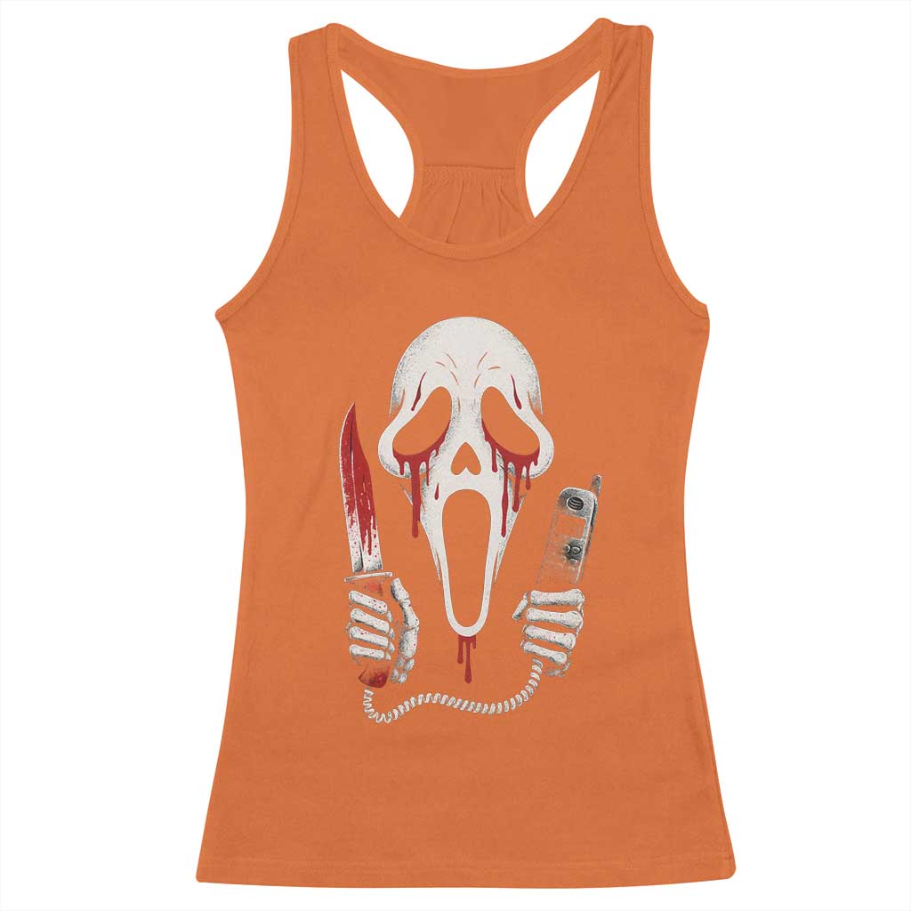 Funny Halloween Scary Face Ghost Racerback Tank Top Horror Slasher Bloody Knife - Wonder Print Shop