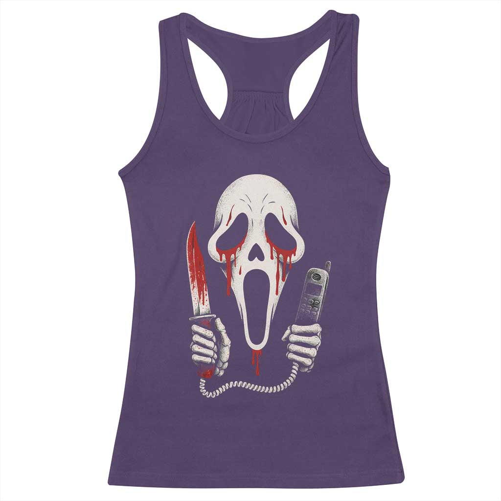 Funny Halloween Scary Face Ghost Racerback Tank Top Horror Slasher Bloody Knife - Wonder Print Shop