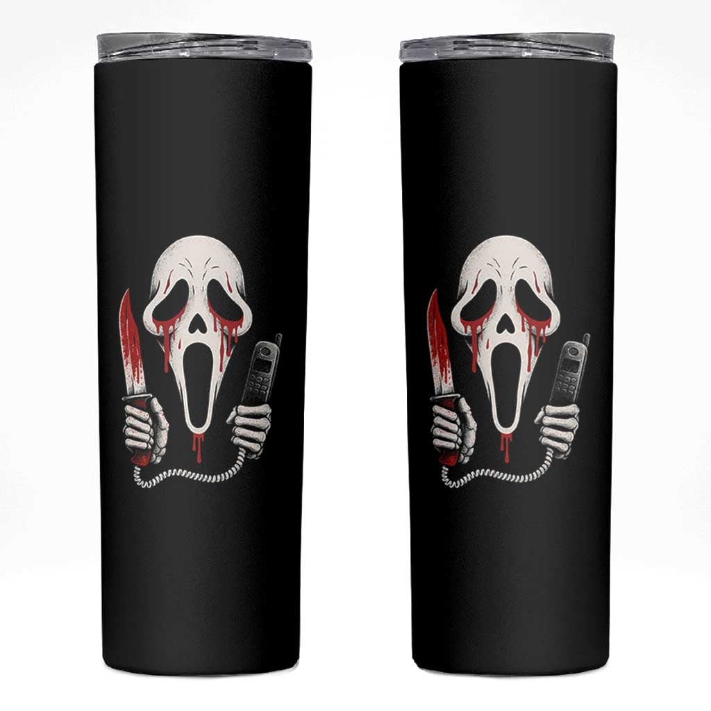 Funny Halloween Scary Face Ghost Skinny Tumbler Horror Slasher Bloody Knife - Wonder Print Shop