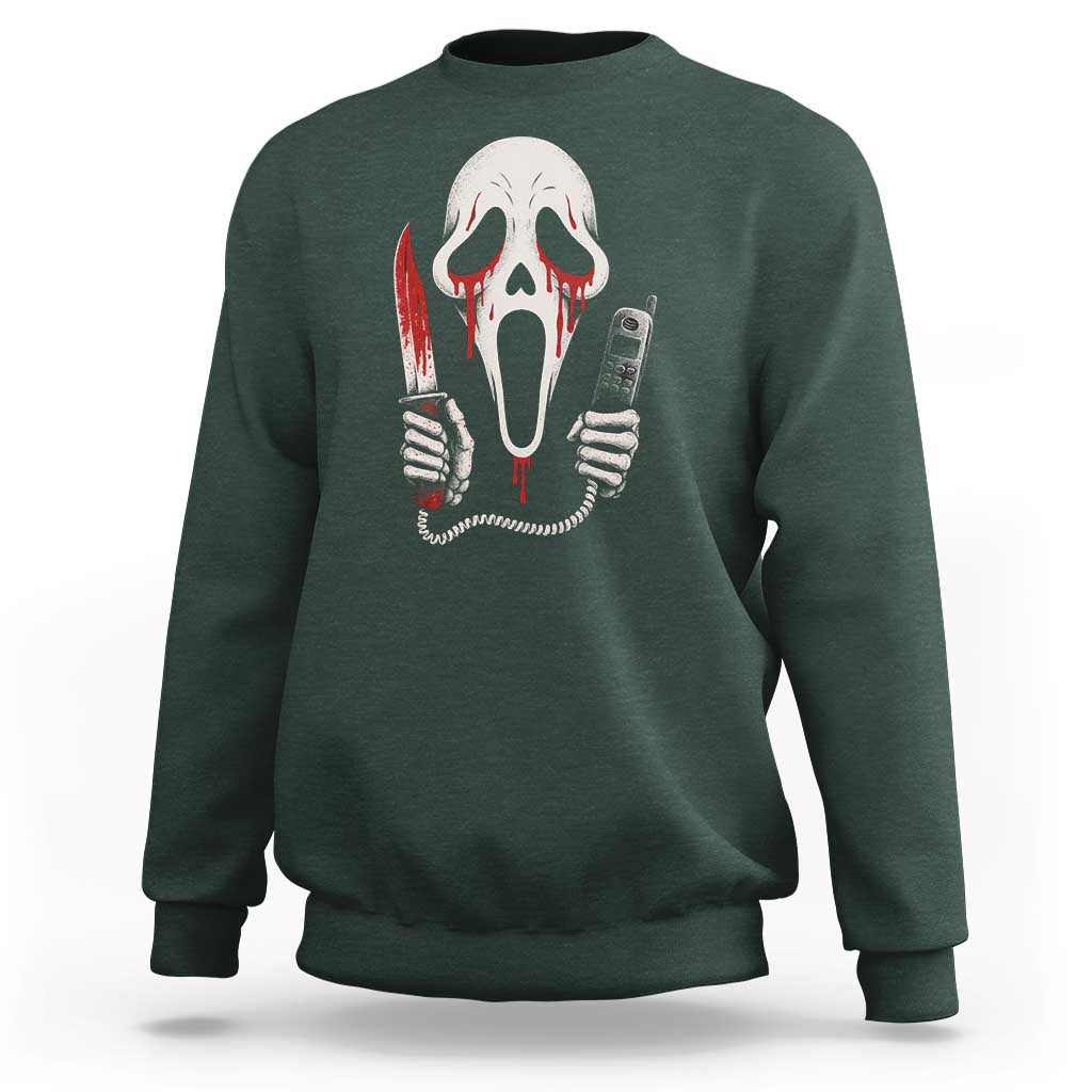 Funny Halloween Scary Face Ghost Sweatshirt Horror Slasher Bloody Knife - Wonder Print Shop