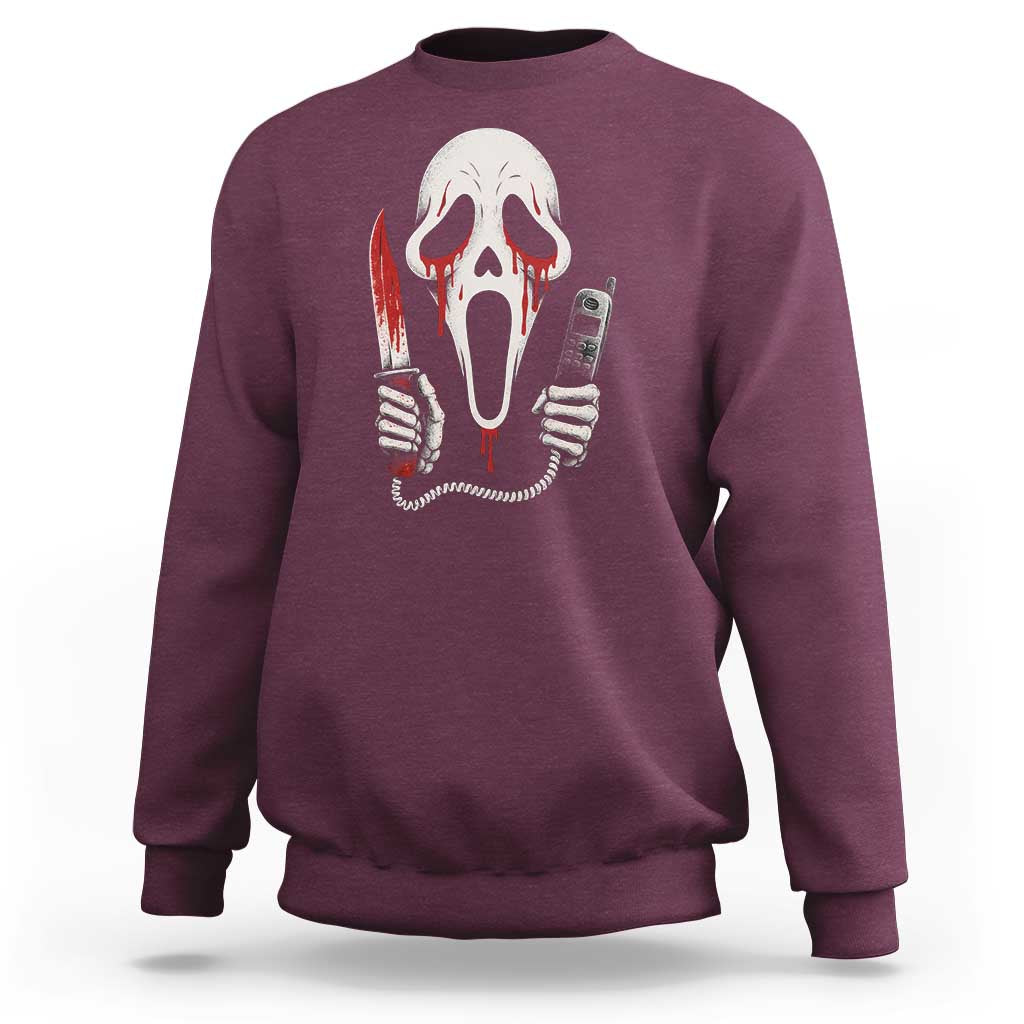 Funny Halloween Scary Face Ghost Sweatshirt Horror Slasher Bloody Knife - Wonder Print Shop