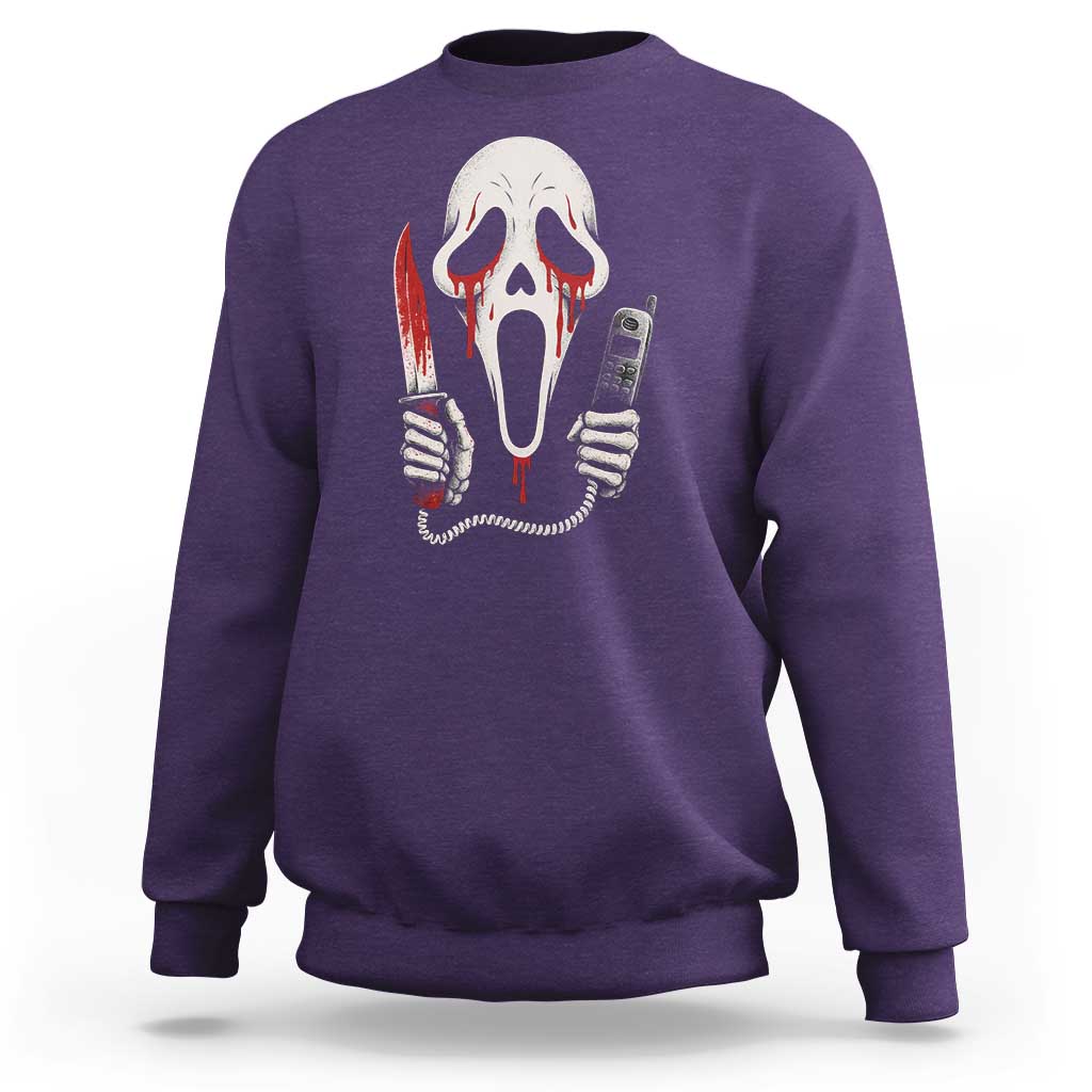 Funny Halloween Scary Face Ghost Sweatshirt Horror Slasher Bloody Knife - Wonder Print Shop