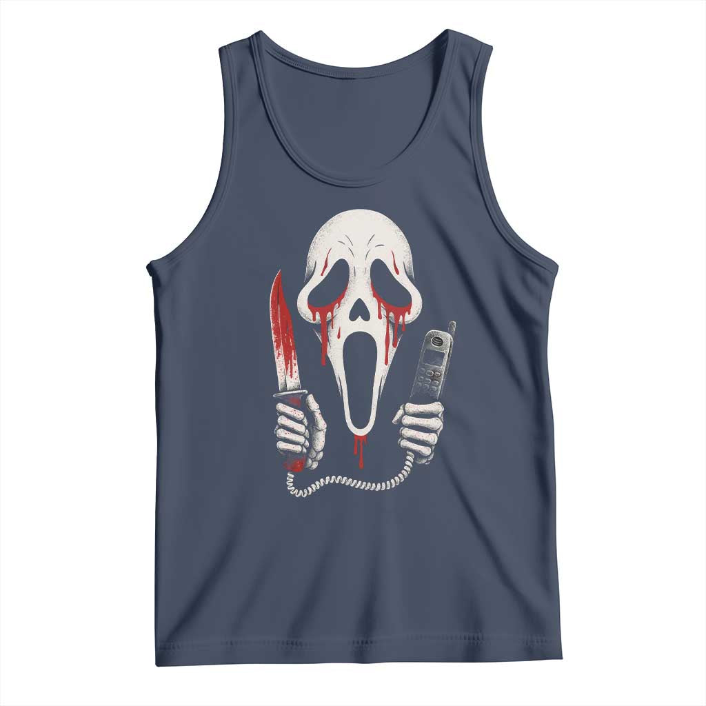 Funny Halloween Scary Face Ghost Tank Top Horror Slasher Bloody Knife - Wonder Print Shop