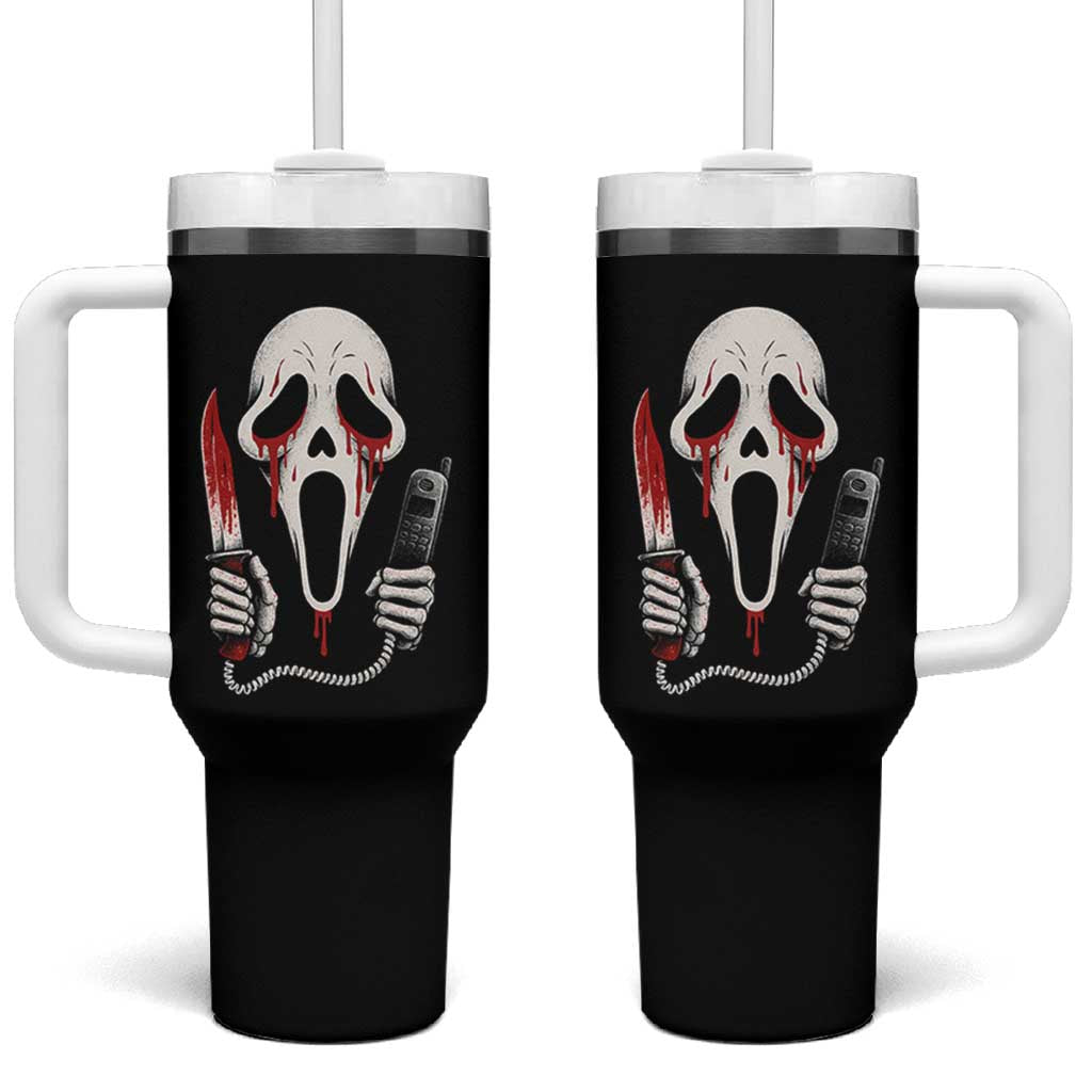 Funny Halloween Scary Face Ghost Tumbler With Handle Horror Slasher Bloody Knife - Wonder Print Shop