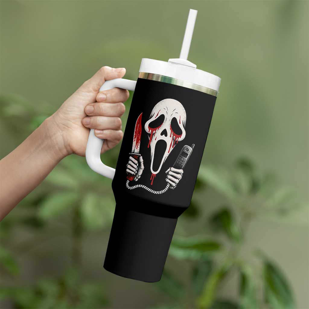 Funny Halloween Scary Face Ghost Tumbler With Handle Horror Slasher Bloody Knife - Wonder Print Shop