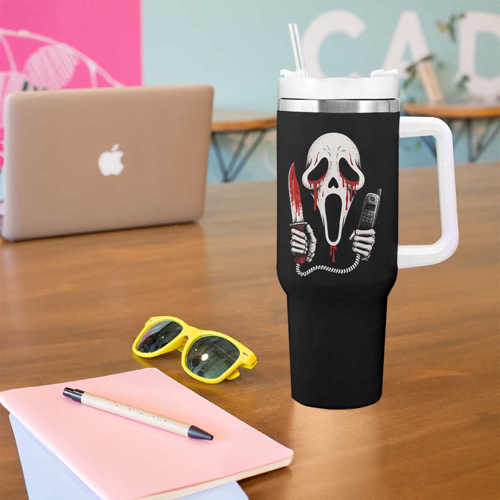 Funny Halloween Scary Face Ghost Tumbler With Handle Horror Slasher Bloody Knife - Wonder Print Shop