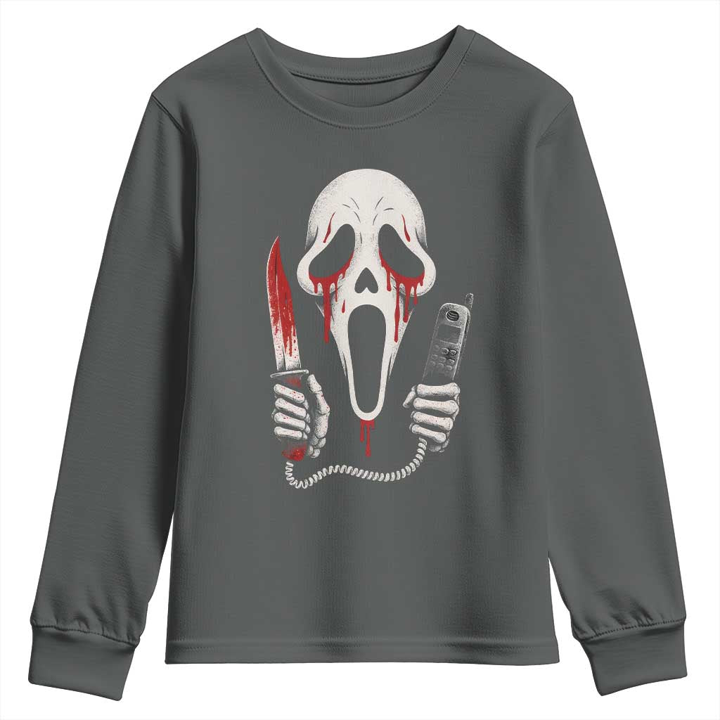Funny Halloween Scary Face Ghost Youth Sweatshirt Horror Slasher Bloody Knife - Wonder Print Shop