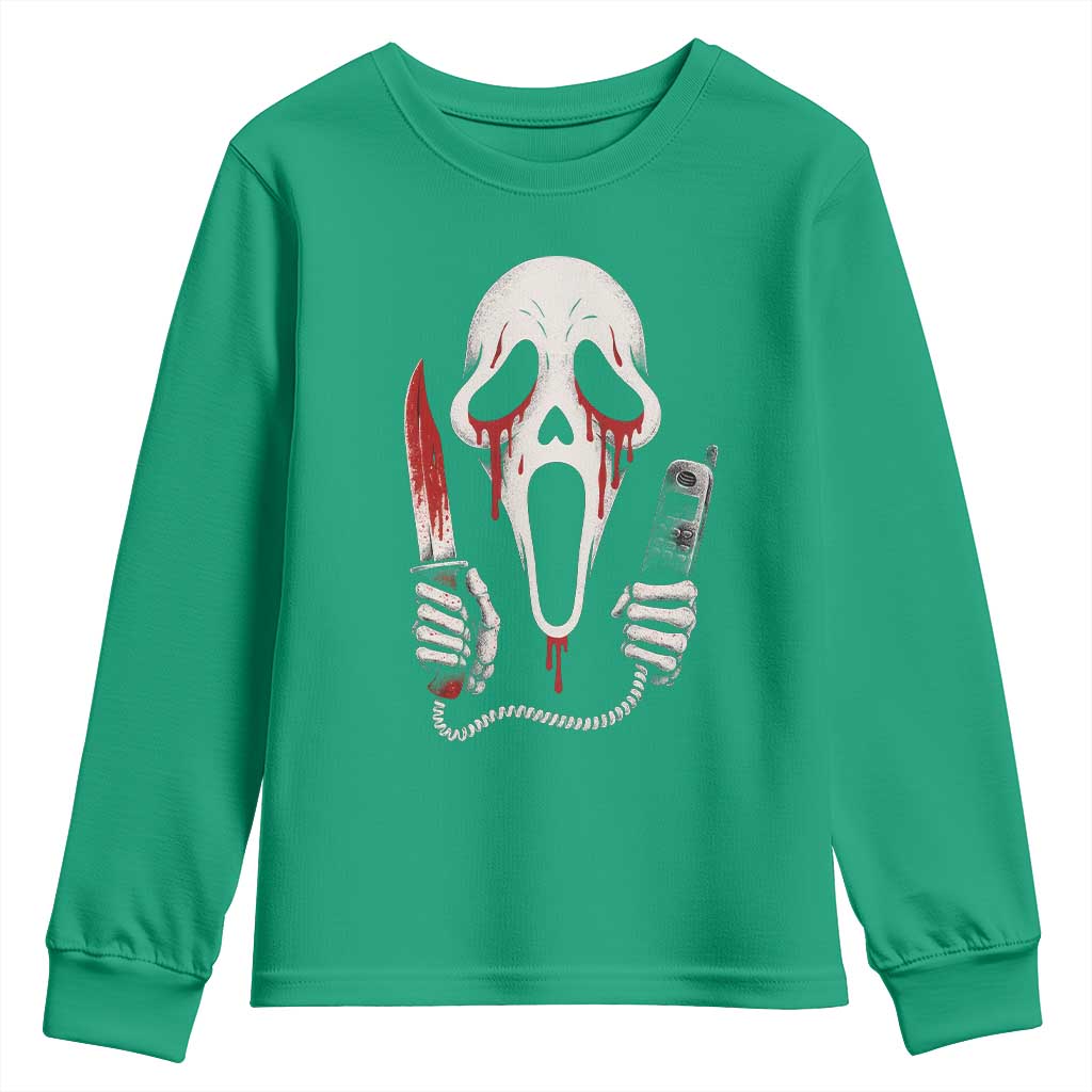 Funny Halloween Scary Face Ghost Youth Sweatshirt Horror Slasher Bloody Knife - Wonder Print Shop