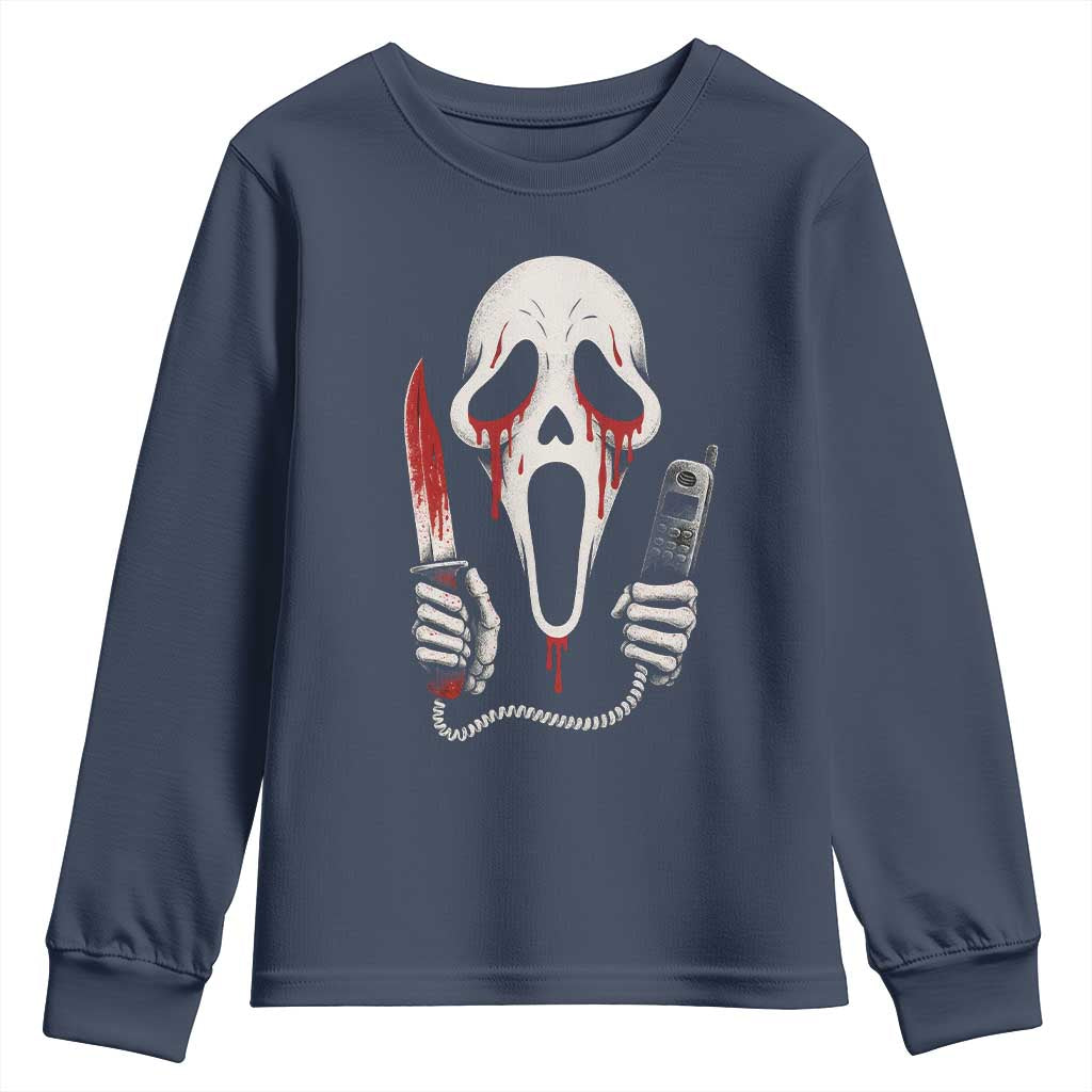 Funny Halloween Scary Face Ghost Youth Sweatshirt Horror Slasher Bloody Knife - Wonder Print Shop