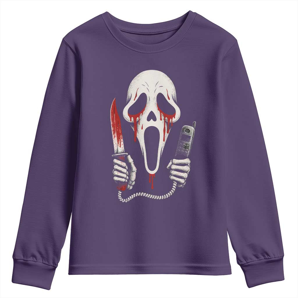 Funny Halloween Scary Face Ghost Youth Sweatshirt Horror Slasher Bloody Knife - Wonder Print Shop