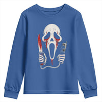 Funny Halloween Scary Face Ghost Youth Sweatshirt Horror Slasher Bloody Knife - Wonder Print Shop
