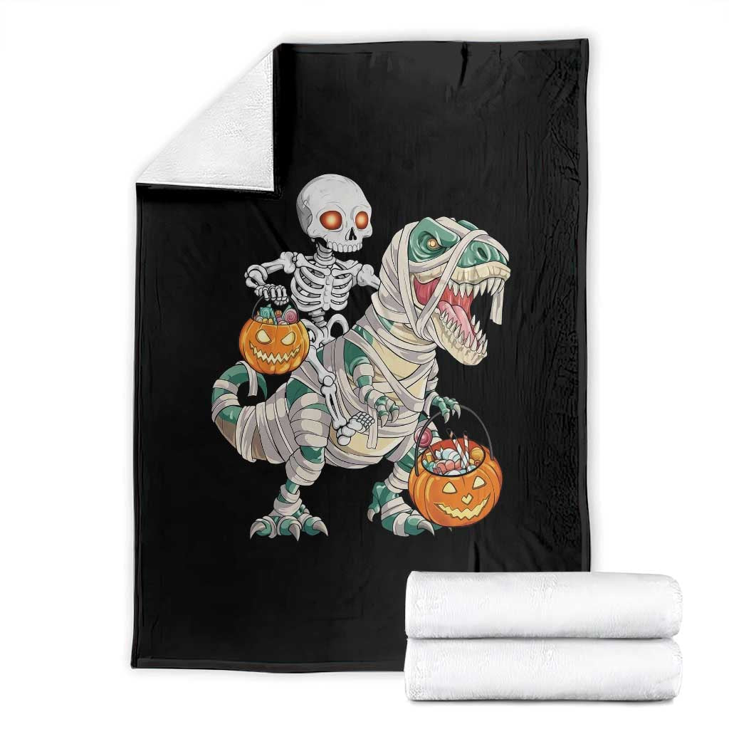 Funny Skeleton Riding Mummy Dinosaur Halloween Throw Blanket - Wonder Print Shop