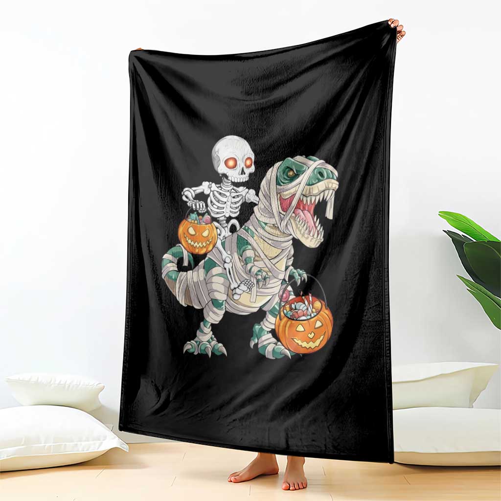 Funny Skeleton Riding Mummy Dinosaur Halloween Throw Blanket - Wonder Print Shop