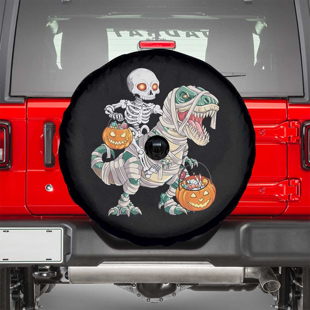 Funny Skeleton Riding Mummy Dinosaur Halloween Spare Tire Cover - Wonder Print Shop