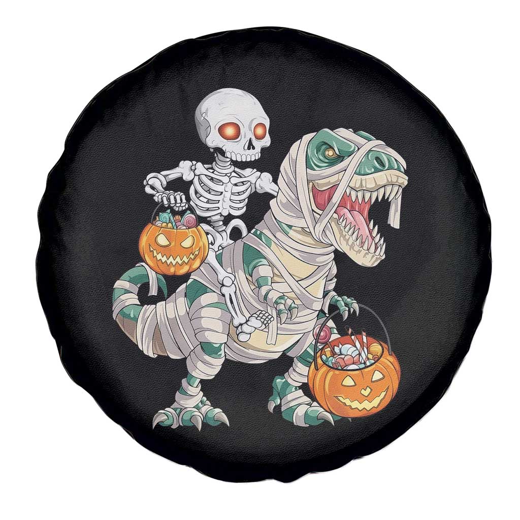 Funny Skeleton Riding Mummy Dinosaur Halloween Spare Tire Cover - Wonder Print Shop