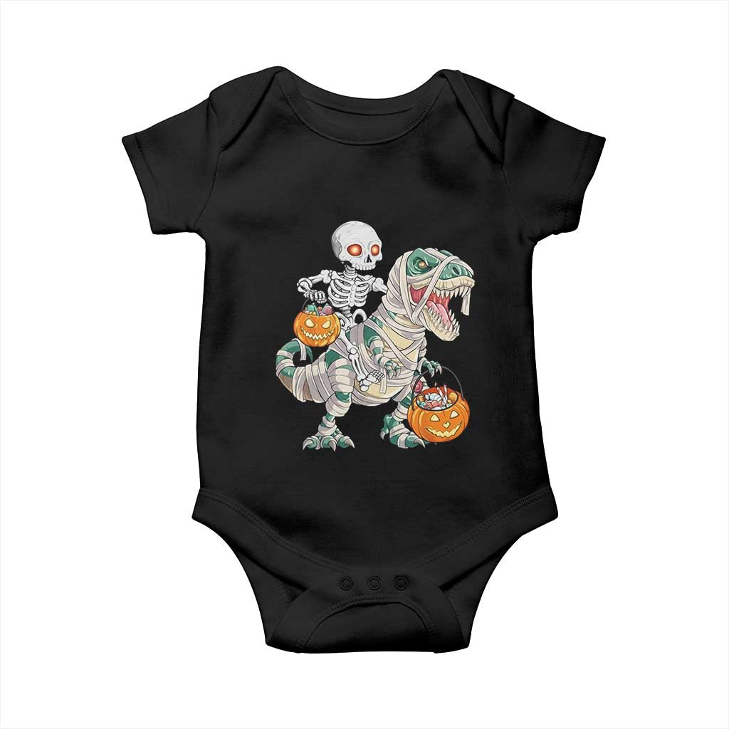 Funny Skeleton Riding Mummy Dinosaur Halloween Baby Onesie - Wonder Print Shop