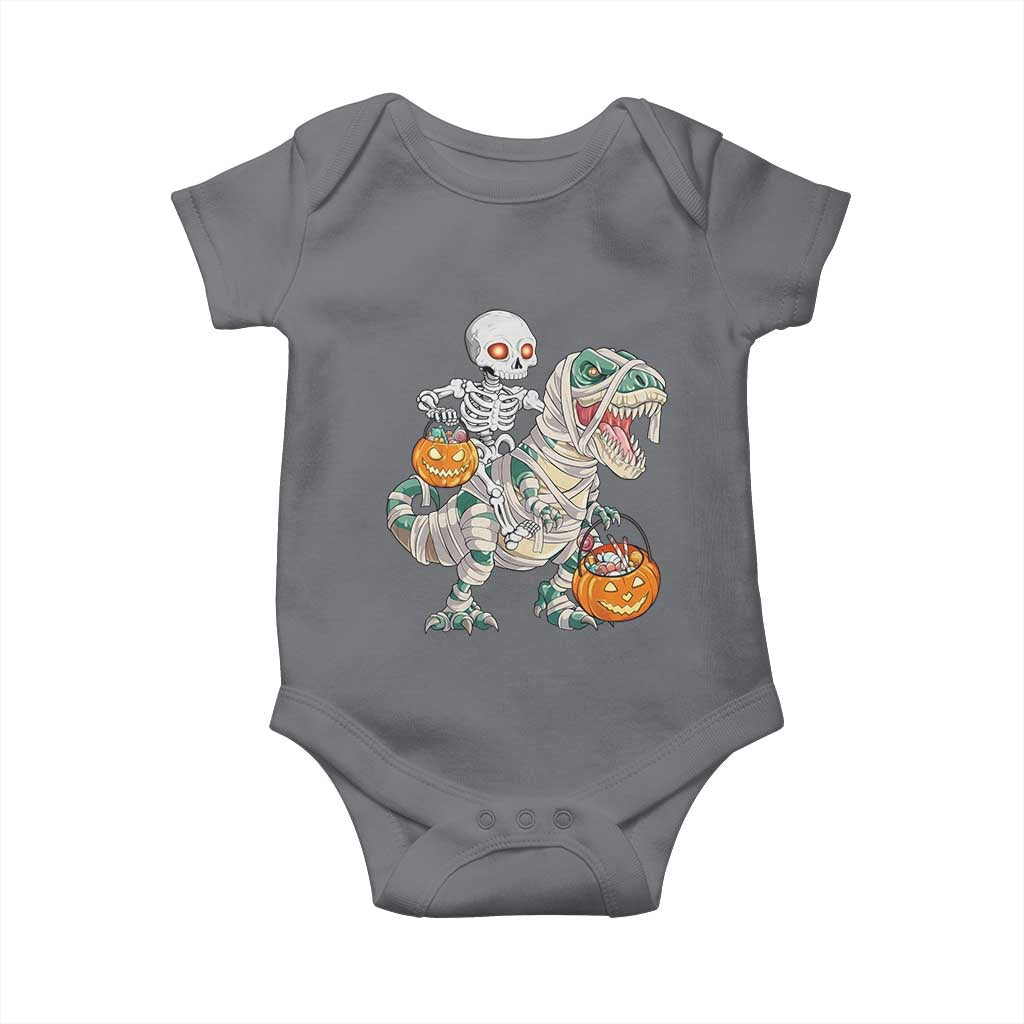 Funny Skeleton Riding Mummy Dinosaur Halloween Baby Onesie - Wonder Print Shop