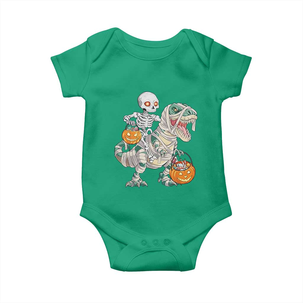 Funny Skeleton Riding Mummy Dinosaur Halloween Baby Onesie - Wonder Print Shop