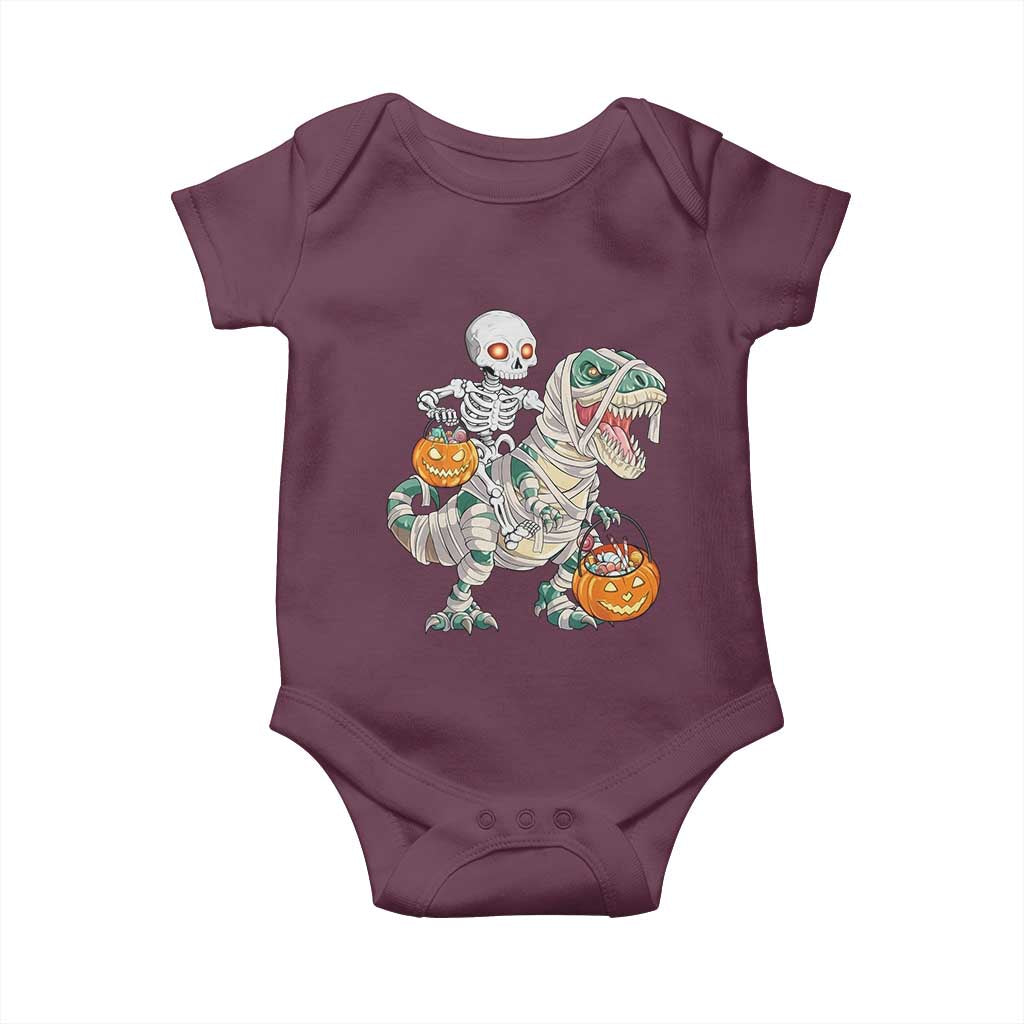 Funny Skeleton Riding Mummy Dinosaur Halloween Baby Onesie - Wonder Print Shop