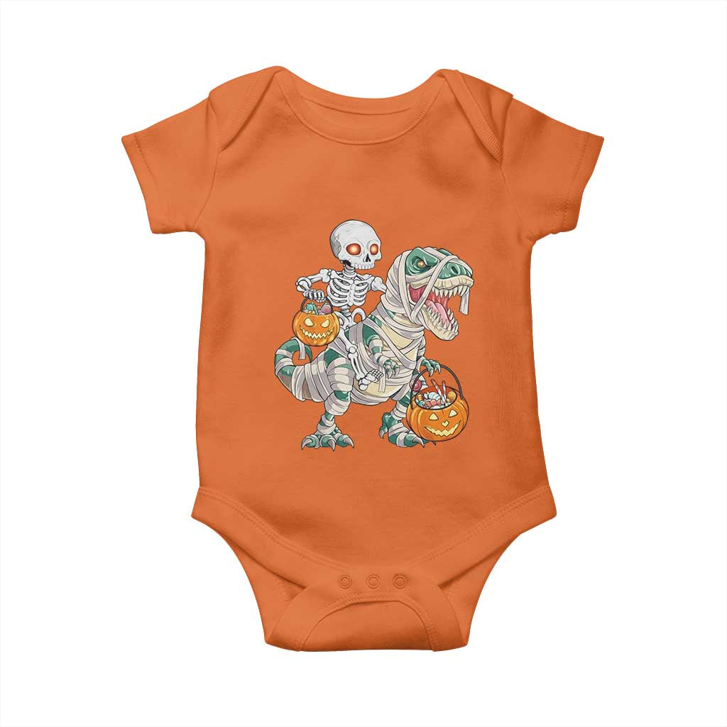 Funny Skeleton Riding Mummy Dinosaur Halloween Baby Onesie - Wonder Print Shop
