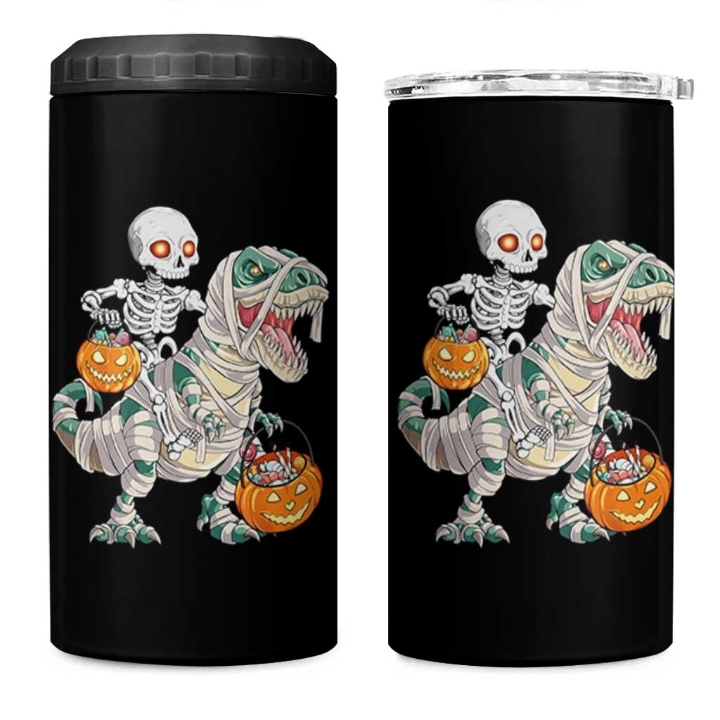 Funny Skeleton Riding Mummy Dinosaur Halloween 4 in 1 Can Cooler Tumbler - Wonder Print Shop