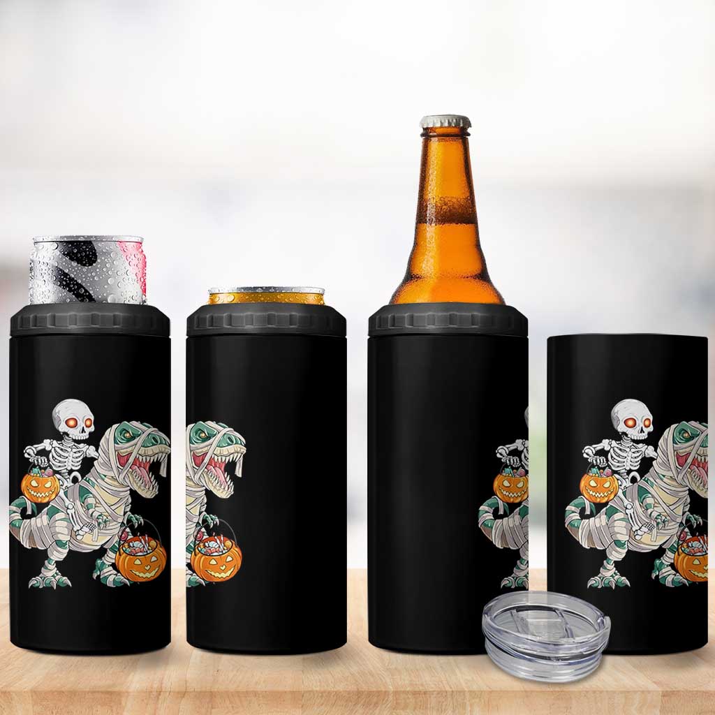 Funny Skeleton Riding Mummy Dinosaur Halloween 4 in 1 Can Cooler Tumbler - Wonder Print Shop