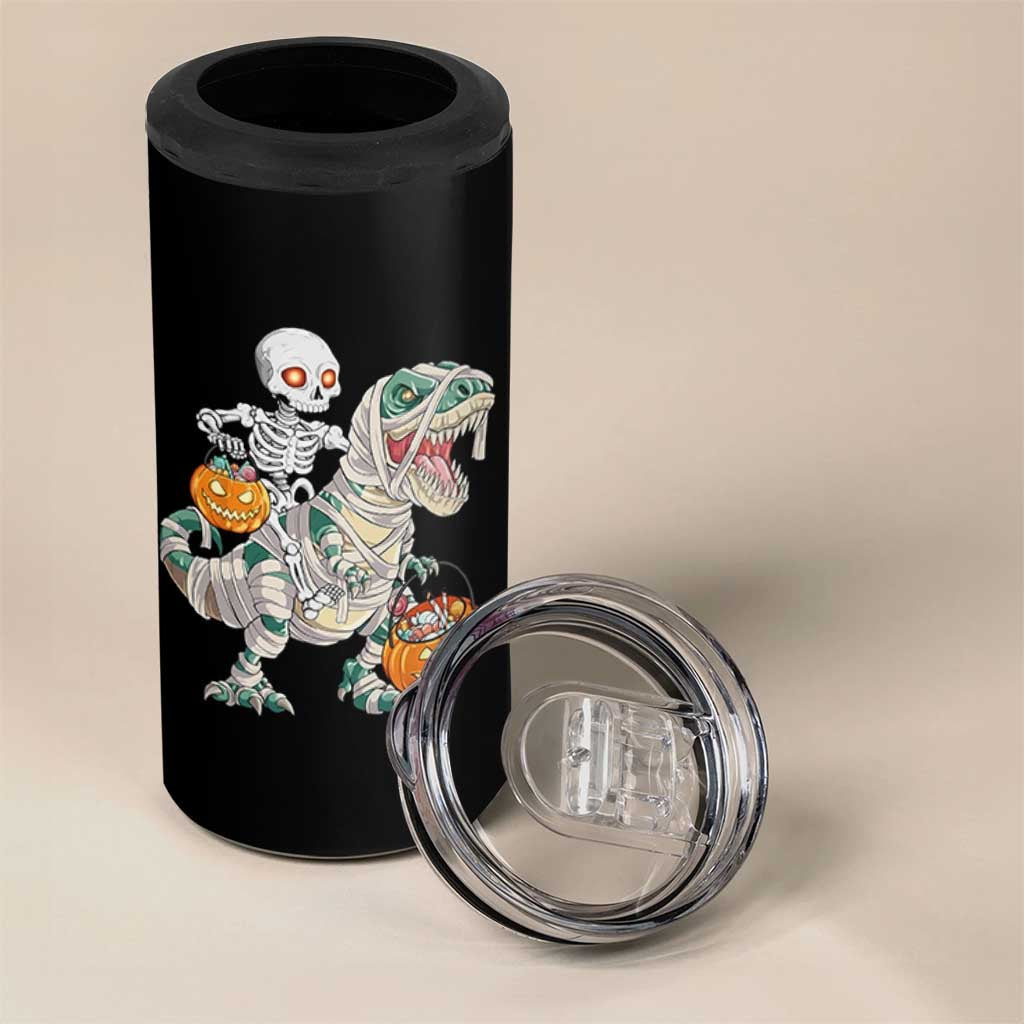 Funny Skeleton Riding Mummy Dinosaur Halloween 4 in 1 Can Cooler Tumbler - Wonder Print Shop